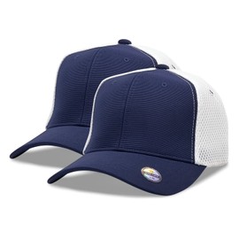 [2 Pack] Hybrid Stretch-Fitted Trucker Cap, Baseball Cap with Air Mesh Navy/White S/M