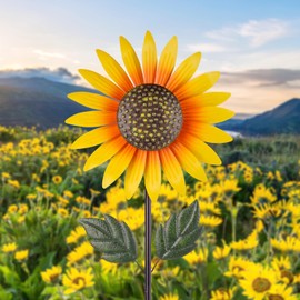 Venniy Yard Wind Spinner Outdoor,Garden Wind Spinners & Wind Sculptures,Sunflower Windmills Lawn Decor,Metal Flower Garden Pinwheels for Yard,12.8 * 57 Inches