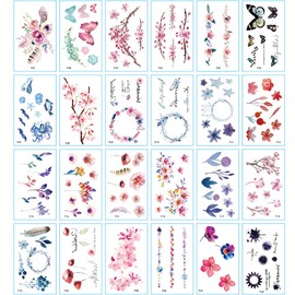 30 Sheets Cute Temporary Tattoos by Yesallwas,Fake Tattoos Stickers for Kids Girls Teens Body Tattoos- watercolor Cherry blossoms feather butterfly garland dolphin Tattoo