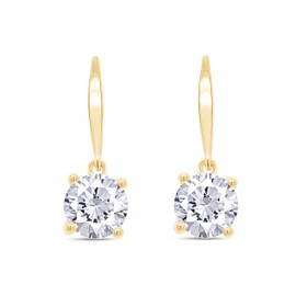 4CT Moissanite Dangle Earrings, D Color Ideal Cut Lab Created Moissanite Diamond 18K Yellow Gold Over Sterling Silver 4 Prong Earrings for Women