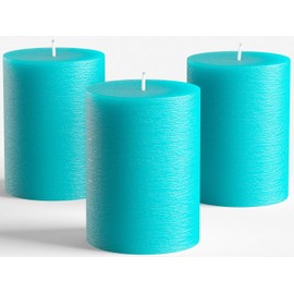 Melt Candle Company Set of 3 Pillar Candles 3" x 4" Fragrance Free Handpoured Weddings, Home Decoration, Restaurants, Spa, Church Smokeless Cotton Wick - Turquoise