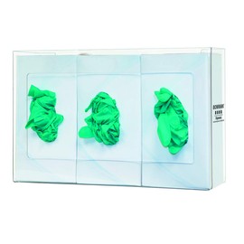 Bowman Dispensers Triple Glove Box Dispenser, Transparent, Non-Divided, Wall Attachment, Made in USA, 3.95 Inch L x 15.95 Inch W x 10.10 Inch H