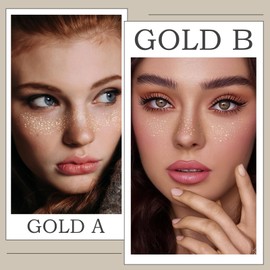 24PCS Face Makeup Patches, Gold Glitter Freckles Face Tattoo, Glitter Freckles, Sparkle Makeup Patches, Waterproof Face Glitter Speckles Patches for Women