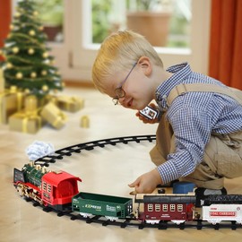 FANL Train Set with Remote Control - Christmas Train Toys - Steam Locomotive Engine, Cargo Car and Train Tracks - Rechargeable Electric Train Toy Gift Toys for Age 3 4 5 6 + Kids.