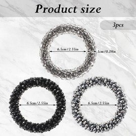 TIESOME Pearl Hair Bobbles, Pack of 3 Rhinestone Ponytail Holder, Elastic Hair Scrunchies, Women's Elastic Scrunchies, Hair Accessories for Women, Headpiece (Grey + Silver + Black)