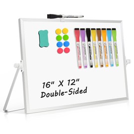 AMUSIGHT Dry Erase Magnetic White Board, 16" x 12" Double-Sided Desktop Whiteboard with Stand, Portable Small Whiteboard Set for Drawing, Office, Home, School