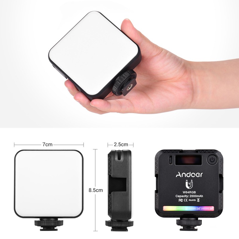 Andoer W64RGB Mini RGB LED Video Light Rechargeable Photography Fill