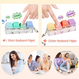 Keyboard Fidget Toy, 2 PCS Fidget Keyboard Silent Fidget Toys Clicker Fidget Keychain Fidgets for Adults Stress Relief Anxiety Sensory Fidget Toys 4 in 1 Keyboard Fidget Clicker