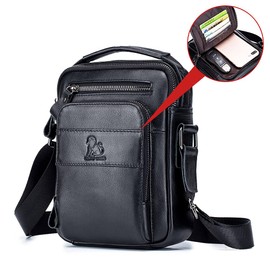 Nefli Herren Umhängetasche Crossbody Tasche Echtes Leder Messenger Bag für Arbeit Business Verstellbare Riemen Schwarz