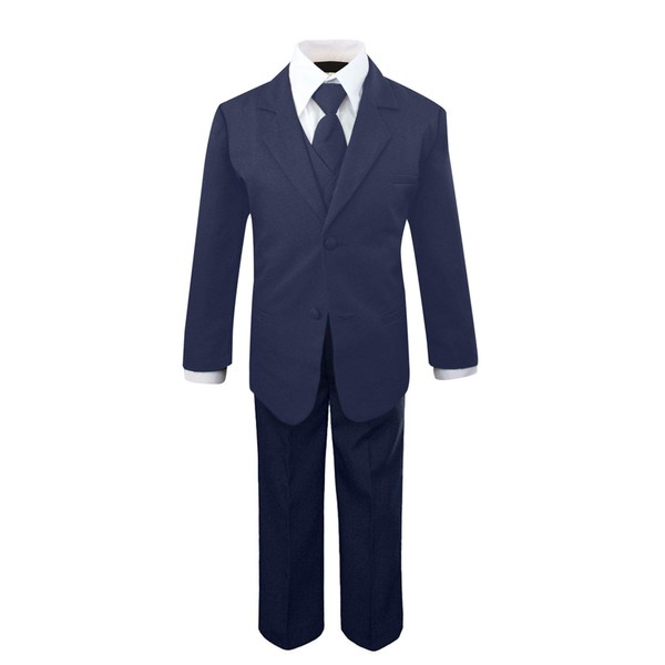 Luca Gabriel conjunto de 5 piezas de traje formal caqui sin cola de ajuste clásico para niños pequeños con corbata y chaleco, Marino, 2 Años