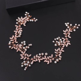 Rumtock Vintage Boho Rhinestones Beads Rose Gold Headband for Wedding Brides Women Girls Handmade Pearl Crystal Hair Accessories (Rose Gold)