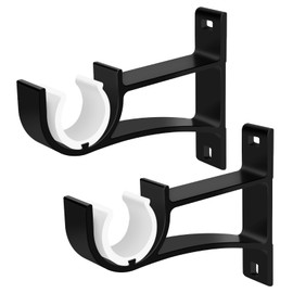 Curtain Rod Bracket 2 Pack, Heavy Duty Curtain Rod Hooks Holders Black Single Curtain Drapery Rod Hanger Support for 1 to 1.2 inch Rod