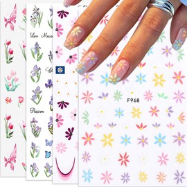 5Sheet Nagelsticker Selbstklebend, 3D Blumen Nail Art Stickers Daisy Wildblumen Frühling Blumen Nagel Aufkleber Sticker 3D Nail Nageldesign DIY Maniküre Dekoration(5Blatt)