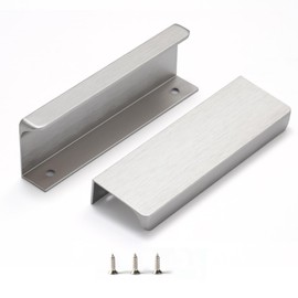 sunlithor Finger Pull for Cabinets Kitchen Drawer knobs Low Profile Door Dresser Bathroom Long Cupboard Cabinet Pulls Handles Aluminum 6 Pack Brushed Nickel 6" Easy Installation