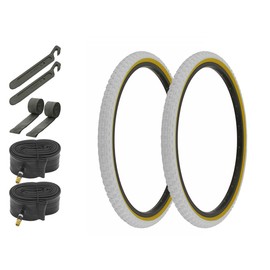 ALTALINE Bicycle 24" x 1.75" White/Gum Side Wall 2 Tires W/Tubes, Strips, & Nylon Levers AL-1143 Comp III BMX | (Two Tire) + (Two Standard Tube) + (Two Nylon Lever)+ (Two Rim Strip)