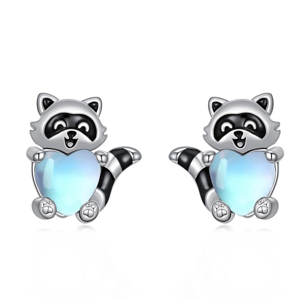 Shusukue Cute Raccoon Earrings for women Sterling Silver Raccoon Stud