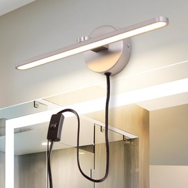 MantoLite LED Vanity Lighting Fixtures, 16inch Wall Mounted Plug in Light Fixtures Bathroom Over Mirror Lamp Modern Home Bedside Wall Picture Lamps Sconces, 12W 3000K Nickel Make-up Mirror Front Lamp