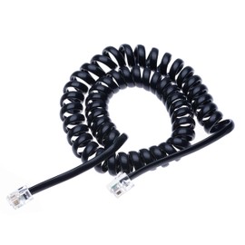 Keple RJ10 Telephone Cable Lead Curved Spring-Loaded Spiral Handset Wire 3 Metres Compatible with Landline Telephones AT&T, Cisco, NEC, ROLM, ITT, TI (Black