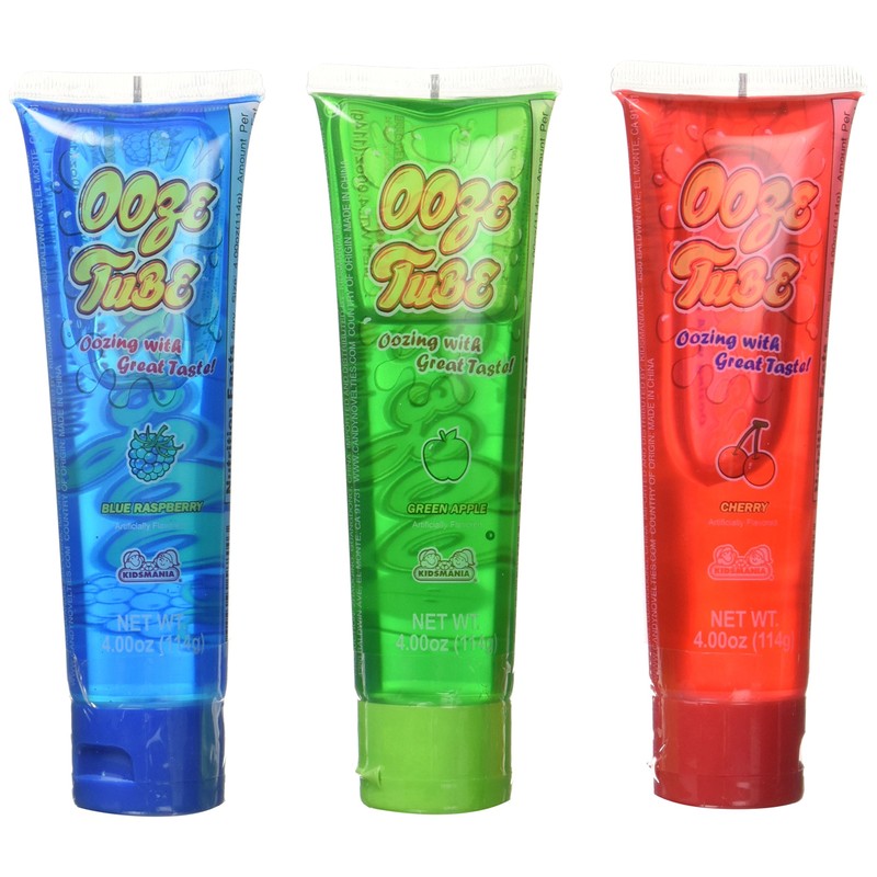 Kidsmania Ooze Tube Oozing Taste Blue Raspberry/Cherry/Green Apple, 4 Ounce