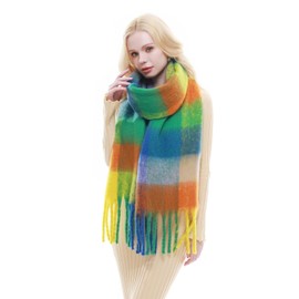 RIIQIICHY Plaid Scarf for Women Chunky Scarves Winter Warm Thick Oversized Blanket Scarf