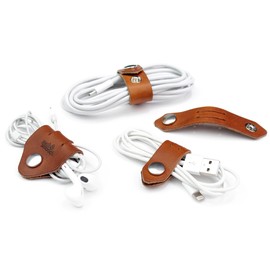 Pack & Smooch Cable Organiser Set, Cable Holder, Cable Ties, 100% Vegetable Tanned Leather, Made in Germany, Light Brown