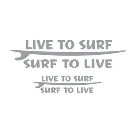 Live to Surf Silver Metallic Decal Vinyl Sticker for Surfing Fans Window Sticker