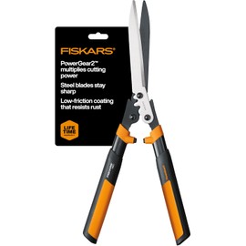 Fiskars 23" Hedge Shears, Hedge Clippers with PowerGear2 Technology that Multiplies Power for Less Effort, Garden Shears with SoftGrip Handles and Shock-Absorbing Bumpers