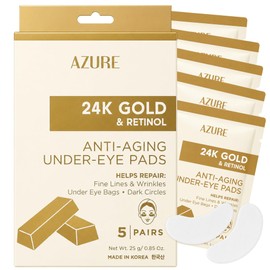 AZURE - Parches antienvejecimiento para debajo de los ojos de oro de 24 quilates y retinol, reafirmante, restauradora e hidratante, reduce las líneas 