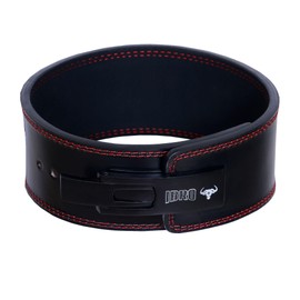 IBRO Powerlifting Lever Gym Belt – Power 10MM Extreme Heavy Duty Genuine Cowhide Leather Belts - Squats Deadlifts Bodybuilding Weight Lifting IPF Power Lifting Strongman for Men 10mm Black Red L