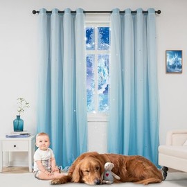 Yancorp - Cortinas para recámara de niñas, habitación de los niños, cortinas de arco iris, 84 pulgadas de largo, con ojales, decoración de color arcoíris para sala de juegos (azul degradado, 52 x 84