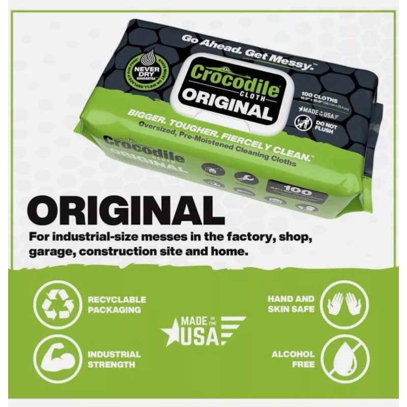 Crocodile Cloth Industrial Hand & Tool Cleaning Wipes - Heavy-Duty