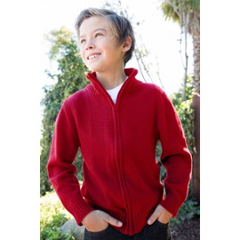 Gioberti Kids and Boys Knitted Full Zipper 100% Cotton Cardigan Sweater, Red, Size 12