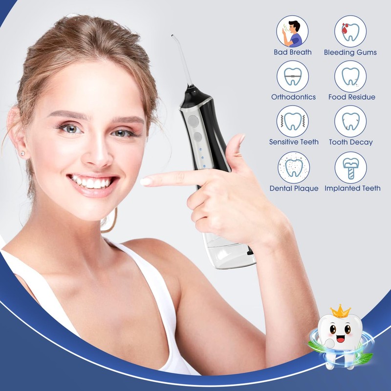 Water Flosser Cordless, 3 Modes 5 Tips, 300ml Tank