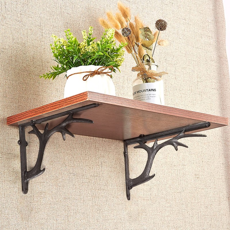 BRASSTAR Cast Iron Deer Antler Design Wall Shelf Bracket Thick