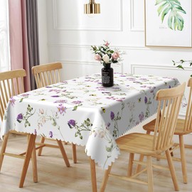 TTQYFNM 52x70inches Floral Rectangle Tablecloth Light Purple Flowers Honey Bee Polyester Fabric Table Cloth Waterproof Wipeable Tablecloth Cover for Home Kitchen Restaurant Picnic Party Decoration