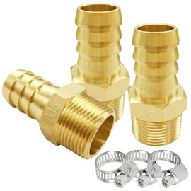 Uenede 3PCS Brass Hose Barb Fittings 3/4" NPT Male to 3/4" Barb Adapter Connector Include 3 Stainless Steel Clamps for Water/Oil/Gas