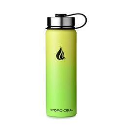 HYDRO CELL Stainless Steel Water Bottle w/ Straw & Wide Mouth Lids (64oz 40oz 32oz 24oz 18oz 14oz) - Keeps Liquids Perfectly Hot or Cold with Double Wall Vacuum Insulated Sweat Proof Sport Design (Neon/Neon 24oz)