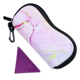 PERFECTSIGHT Kawaii Glasses Case, Neoprene Zipper Eyeglass Case with Clip, Cute Soft Sunglasses Travel Pouch for Women Kids (Pink Marble)