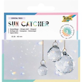 folia 23849 Sun Catcher Crystal Trio 3 Glass Sun Catchers Including 16 m Metallic Thread in Gold, Diameter 2, 3 and 4 cm Crystals for Hanging
