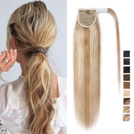 SEGO Ponytail Hairpiece, Real Hair, Braid Extensions, Clip-In Ponytail, Remy Hair Piece, Honey Blonde/Light Blonde #18p613-1, 56 cm (95 g)