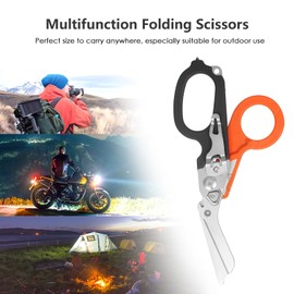 Multitool Scissors Folding 6 in 1 Multifunction Scissors Emergency Response Shears Outdoor Survival Home Repair Carbide Glass Breaker Oxygen Tank Wrench Ring Cutter Strap Cutter Ruler