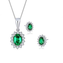 la luen Green Oval Necklace Stud Earrings Diana Kate Middleton Classic Emerald Teardrop May Birthstone Jewelry Set For Women Anniversary Wedding Birthday (emeralds)