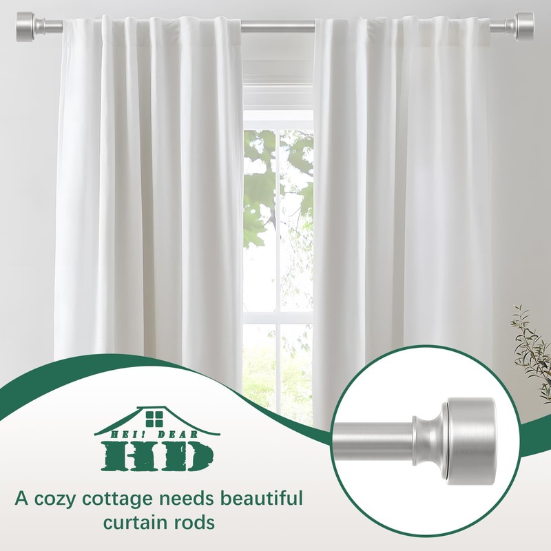 HEI! DEAR Brushed Nickel Curtain Rods for Windows 72 to