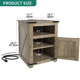 YITAHOME Farmhouse End Table with Charging Station, Sofa Side Bedside Table Nightstand Rustic Wood Storage with LED Lights, Adjustable Shelf for Bedroom, Living Room, Old Oak
