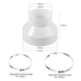 TXErfolg Round Ducting Reducer 150mm to 100mm mit Stainless Hose Clips(91-114mm,141-165mm) 6 to 4 inch ABS Ducting Joint for Connect Round Duct Pipe or Extractor Fans Reducer