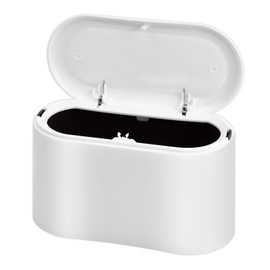 Pinsheng Small Bin with Lid, 2L Trash Desk Bin, Portable Plastic Dustbin Waste Bin for Table Desktop Office Bedroom Bathroom, Compact Mini Paper Bin (White/22 x 11 x 13 cm)