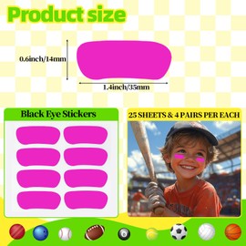 100 Pairs Sports Eye Black Stickers Set for Baseball, Softball, Football, Lacrosse Fans - Breathable Eye Stickers with 2 Pencils for Party Game Day Sports Supplies (Purple)