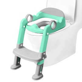 Potty Training Seat with Step Stool Ladder for Kids and Toddler,Wiifo Sturdy Potty Ladder with Soft Padded Cushion for Toddler Boys and Girls,Toddler Toilet Training Seat Chair(Grey Green)