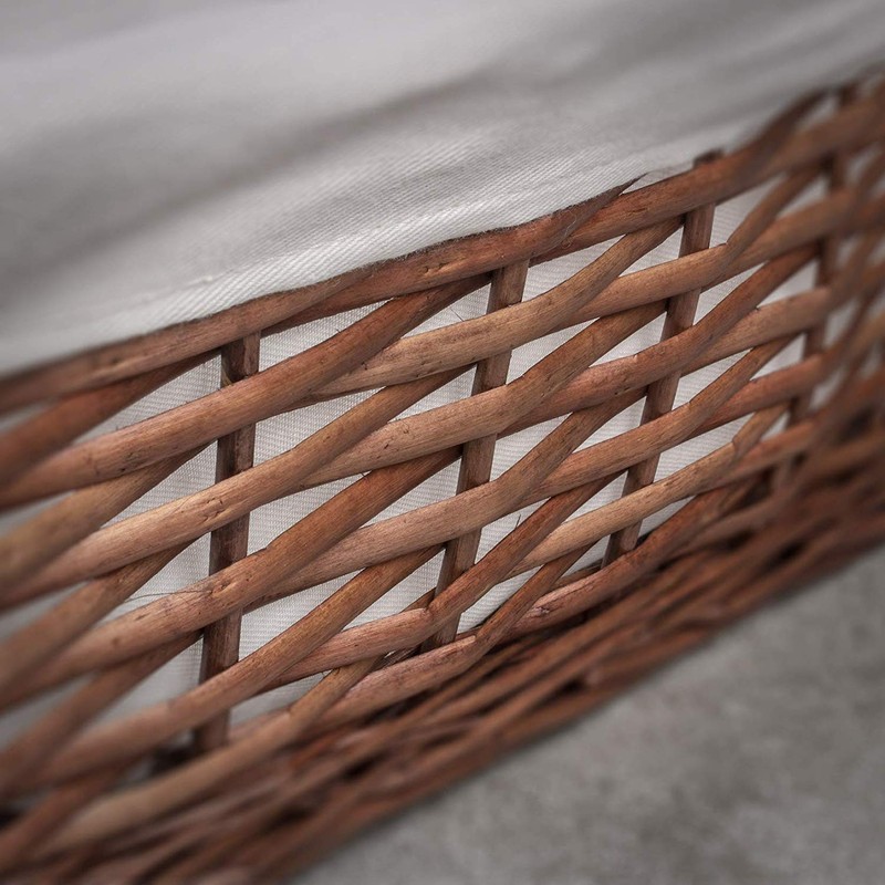 Woodluv Brown Wicker Storage Basket W/Off White Cloth Lining Xmas
