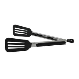 Fackelmann Multi-Purpose Kitchen Tongs PBT Length 23cm, Heat Resistant to 220C, Non-Stick Cookware Safe, Locking Mechanism, Dishwasher Safe, Silver & Black